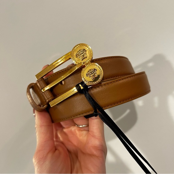 Versace Accessories - Versace Brown Leather Belt with Gold Medusa Buckle
